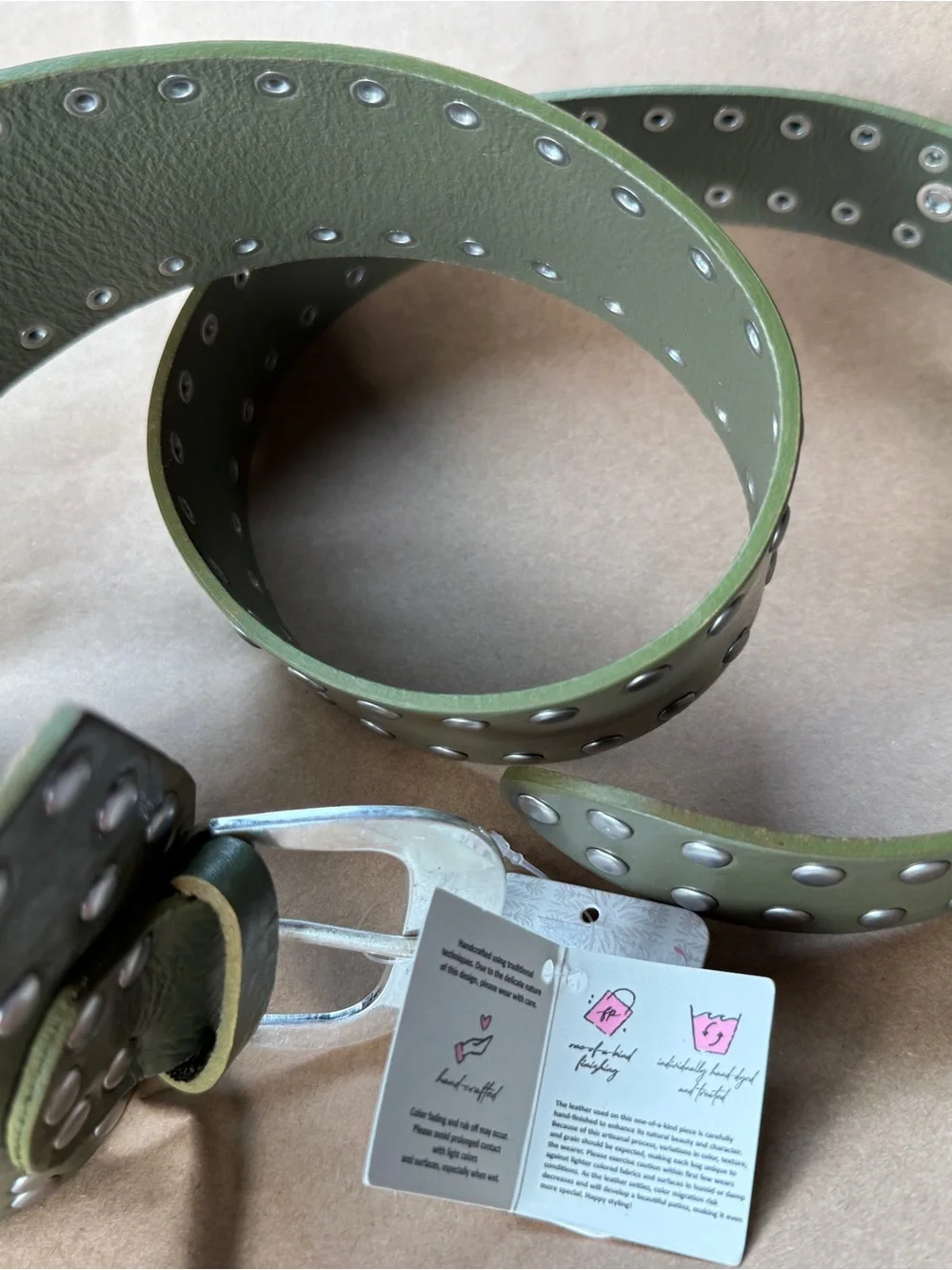 Free People Jagger Hip/ waist studded Olive Leather Waist Belt, Sz s/M, nwt